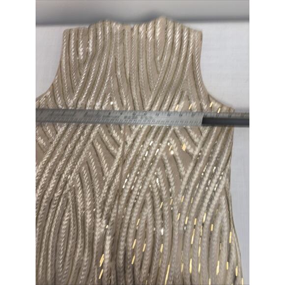 Badgley Mischka Gold Sequin Embroidery Cocktail Party Dress NYE 6 - Picture 15 of 16